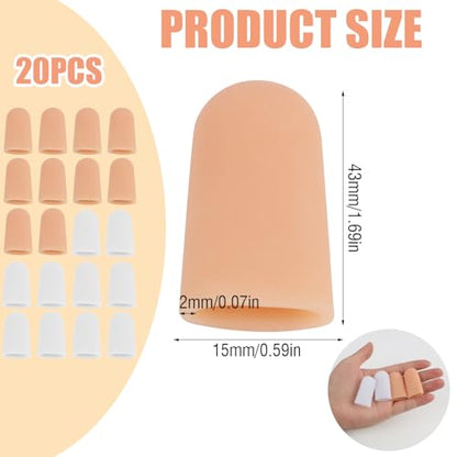 20 Pcs Gel Finger Cots Protector, Silicone Finger Protector Sleeve Support, Waterproof Thumb Covers for Handicraft Typing Printing Painting Electronic Repair Construction Gardening
