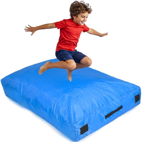 SaferBounce Crash Pad for Kids Sensory | Big 5Ft x 5Ft, 3Ft x 4Ft Or 3Ft x 3Ft | Autism Sensory Crash Mat for Jumping Play | Crashpad | Soft Foam Landing Pad | Giant Mat Pillow | Climbing, Gymnastics - color: Blue, size: Small