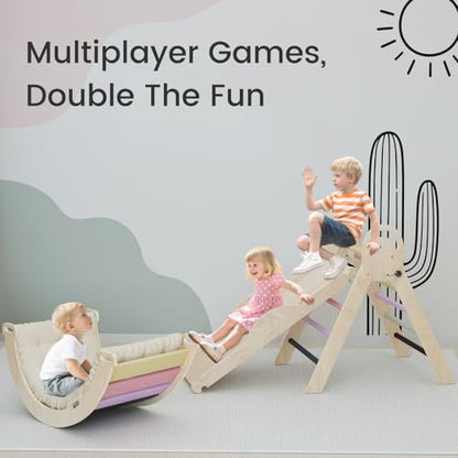 Pikler Triangle Set, Baby Climbing Playset Toys Indoor, Jungle Gyms for Toddlers Ages 1-4, Toddler Climbing Playground with Cushion & Toy Car - color: Purple