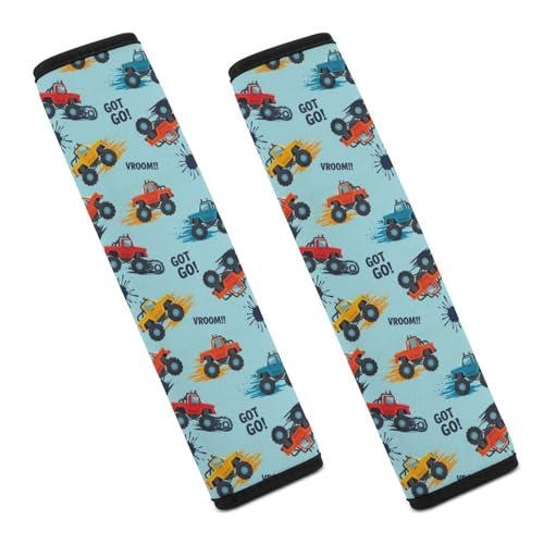 Soft Padded Car Seat Straps Shoulder Pads for Elderly Support, All Vehicles, 1 Pair Monster Trucks Shoulder Protector Anti-Slip Pad - color: Pattern 852
