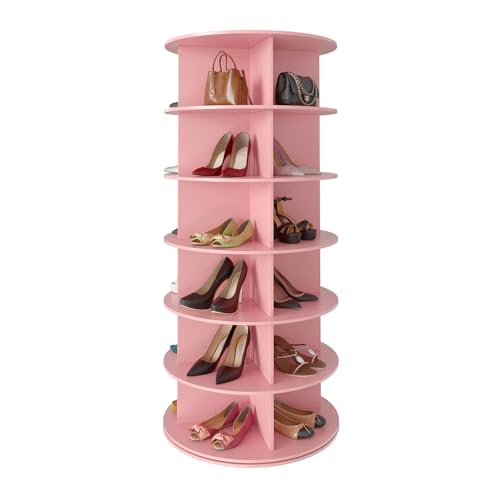 SpaceAid 6 Tier Rotating Shoe Rack Tower, Spinning Shoe Display Lazy Susan, Revolving 360 Shoe Rack Storage Round Carousel, Vertical Handbag Rotate Shoes Closet Organization (6-Tier Pink) - color: Pink, size: 6 Tier (23.2"W x 54.2"H)