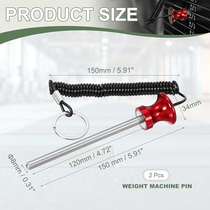 Weight Stack Pin, Weight Gym Pin Strength Training Equipment Replacement with Pull Rope for Commercial Home - color: Red, size: 0.3 x 4.7 Inch