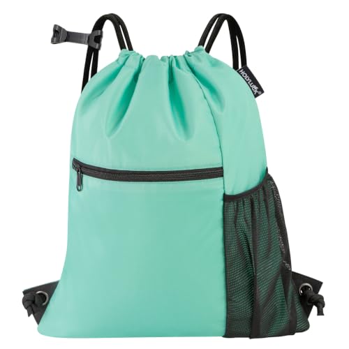 HOLYLUCK Men & Women Outdoor Sport Gym Sack Waterproof Drawstring Backpack Bag (Standard With Drawstring, Mint Green) - color: Mint Green, style: Standard With Drawstring