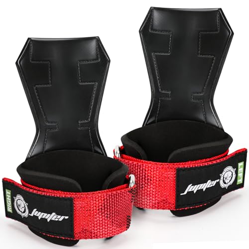 Weight Lifting Straps (Pair) JUPITER Non-Slip Wrist Support for Deadlifts & Powerlifting - color: Red, size: L