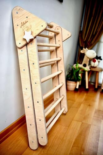 Montessori Climbing Triangle | Wooden Indoor Climbing Frame for Kids & Toddlers | Montessori Climbing Structure | Montessori Play Structure Wooden Activity Triangle (Triangle + Rockwall Ramp) - style: Triangle + Rockwall Ramp