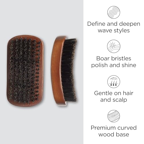 Diane Reinforced Boar Bristle Curved Military Wave Brush for Men and Barbers – Medium Bristles for Thick and Curly Hair – Use for Detangling, Smoothing, Wave Styles, Restore Shine and Texture