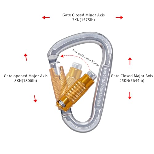 Auto Locking Rock Climbing Carabiner Clips, Heavy Duty Asymmetrical Carabiner Connector Used for Rappelling Rescue Outdoor Climbing, Mountaineer, Hammock, Camping - color: 25KN（4pack）