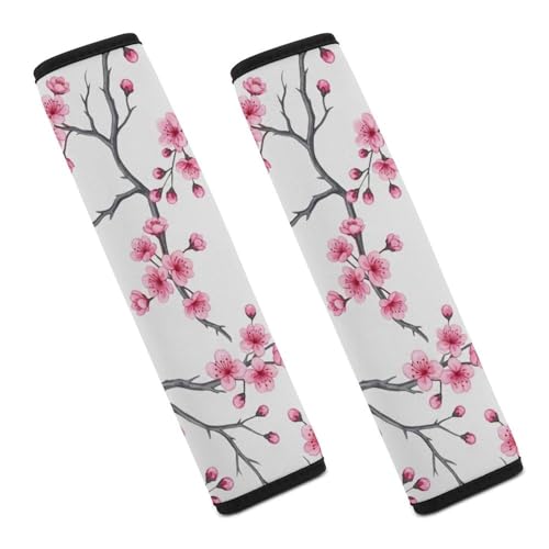 Universal Fit Seat Belt Shoulder Pad for Kids, Car Seats Pushchair Strollers High Chair Pushchair, 1 Pair Cherry Floral Blossom Branches Pink Floral Spring Automotive Seat Belt Protector - color: Pattern 522