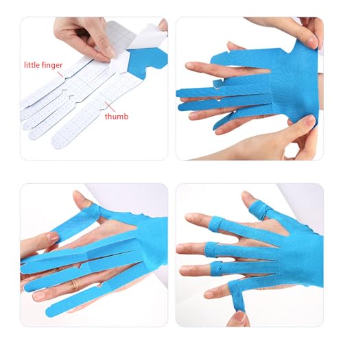 Precut Kinesiology Tape for Hand & Wrist Support, 6 Pcs Breathable Waterproof Kinesiology Recovery Tapes Finger Joint Support Tape, Hypoallergenic Latex-Free Elastic Athletic Tapes for Carpal Tunnel
