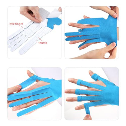 Precut Kinesiology Tape for Hand & Wrist Support, 6 Pcs Breathable Waterproof Kinesiology Recovery Tapes Finger Joint Support Tape, Hypoallergenic Latex-Free Elastic Athletic Tapes for Carpal Tunnel