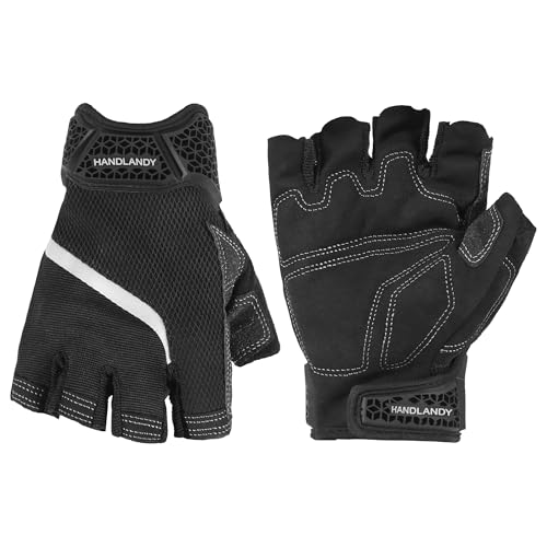 HANDLANDY Fingerless Work Gloves for Men, Half Finger Working Glove Grip Shock-Absorbing Breathable Uwrist TPR Anti-collision Gloves for Mens & Women (Black, M) - color: True Black, size: Medium (Pack of 1)