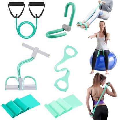 Women Fitness Exercise Equipment Trainer Set Pedal Resistance Band | Leg Arm Thigh Resistance Bands, Women Fitness Workout Equipment, Pedal Resistance Band with Handle, Yoga Pilates Body Fitness - color: Green