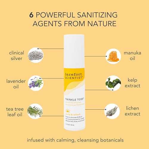 Barefoot Scientist - Twinkle Toes Foot Deodorizing Purification Spray (1.7 Ounce) - Foot Deodorant, Disinfects Smelly Shoes, Hypoallergenic, Phthalate Free, Paraben Free (Lavender, Tea Tree)