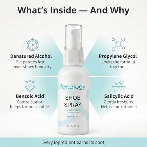 Shoe Deodorizer Spray - Stops Shoe Odor Overnight - Works on Sneakers, Dress Shoes, Work Boots - Made in USA - 2 oz