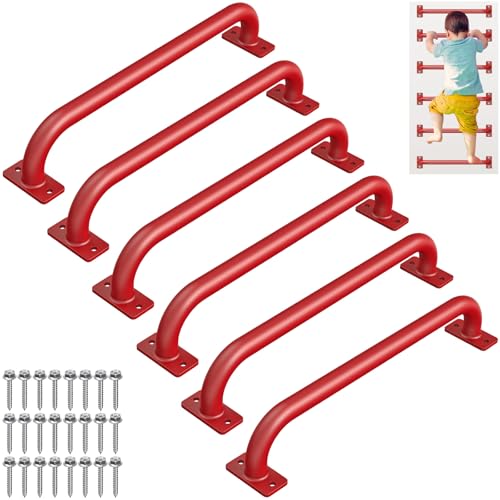 SELEWARE 6 Pcs 17" Red Metal Playground Handles Kids Monkey Bars Indoor | 500LB Heavy Duty Fully Welded Steel Grab Bars for Indoor/Outdoor Playset Treehouse Climbing Frame Wall ladder Backyard - color: D: 17"-6 Pcs-Red