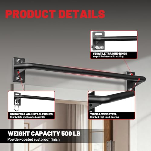 Wall Mounted Pull Up Bar, Chin Up Bar for Home Gym Strength Training | PAPABABE Sturdy Anti-Slip, Knurled Grip, Quick Install, Multi-Grip Versatile, Wall-Mounted Space-Saver 500 Weight Capacity - style: 36 inch