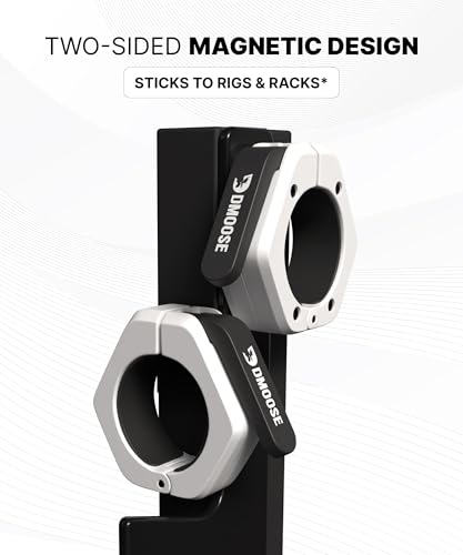 DMoose Fitness Barbell Clips 2 Inch (Pair) - Quick Release Olympic Barbell Clamps & Collars with Anti Slip TPR Grip for Secure Weightlifting and Powerlifting - Weight Clips for Bars at Home or Gym - color: White, style: Magnetic