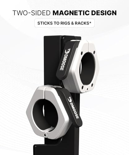 DMoose Fitness Barbell Clips 2 Inch (Pair) - Quick Release Olympic Barbell Clamps & Collars with Anti Slip TPR Grip for Secure Weightlifting and Powerlifting - Weight Clips for Bars at Home or Gym - color: White, style: Magnetic
