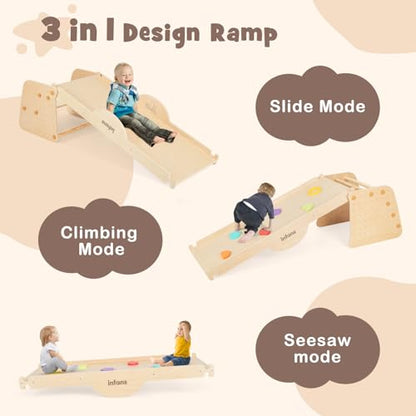 INFANS 7 in 1 Climbing Toys for Toddlers, Upgrade Wooden Montessori Cube Climber Set with Reversible Ramp Slide Ladder Seesaw, Indoor Pikler Climb Activity Jungle Gym Present for Kids Age 3+ - style: 7 in 1