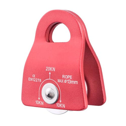 TRIWONDER 20kN Micro Climbing Pulley, Bearing Mobile Sheave Aluminum Fixed Eye Rock Rope Pulley for Rigging Lifting Hitch Tending - color: ‎03 20kN - Red