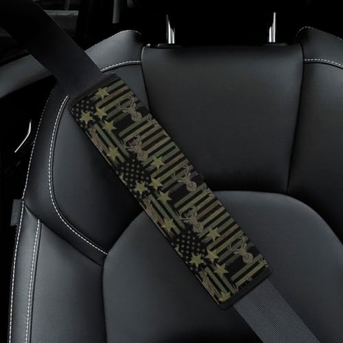 2 Piece Universal Fit Seat Belt Cover for Adult Use, Most Cars, Camo Camouflage Hunting Deer American Flag Seat Belt Covers Cushion, Shock Absorption - color: Pattern 645