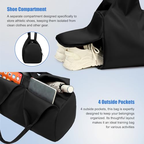 Forestfish Yoga Gym Bag For Women With Shoes Compartment & Wet Dry Storage Pockets Lightweight Duffel Bag, Black - color: Black