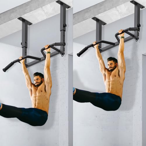 SELEWARE Heavy Duty Welded Pull Up Bar Wall/Joist/Ceiling Mount Chin Up Bar | Multifunctional Pull-up Bars w/Resistance Band Hooks for Home Gym Strength Training, Sturdy Steel Construction Support 500 lb - color: F1: Black 24" Ceiling Mount Pull Up Bar