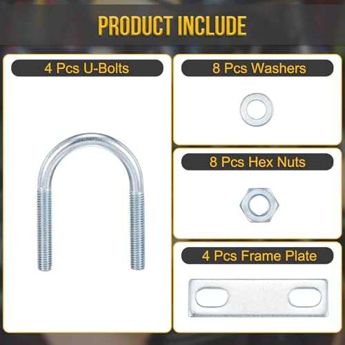 DTGN M10x46x85mm U Bolts Round Kit - 4Set - Carbon Steel U-Bolt Kit with Nuts, Washers, Frame Plate - Good for Pipe, Trailer, Automotive, Leaf Spring Fastener - size: M10x46x85mm