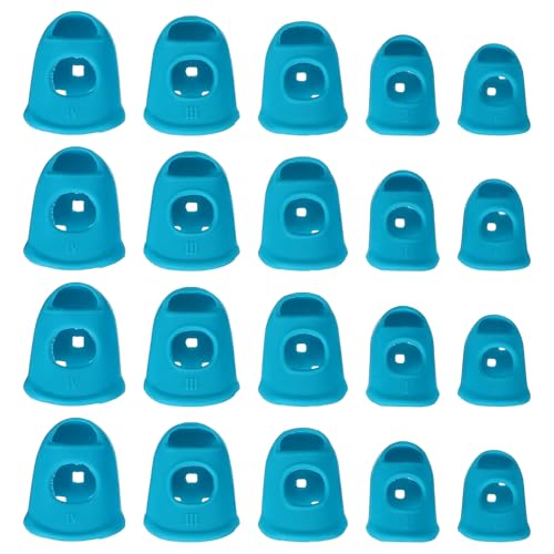 PATIKIL Rubber Finger Tips, 5 Sizes 20 Pcs Guitar Fingertip Protector Silicone Thimbles Knitting Accessories for Hand Sewing Paper Sorting Money Counting Guitar Playing, Light Blue - color: Light Blue