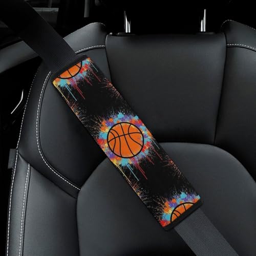 1 Pair Universal Soft and Comfortable Seat Belt Shoulder Pad for Kids, Stroller Pushchair High Chair, Black Basketball Paint Shoulder Protector, Anti-Slip Pad - color: Pattern 243