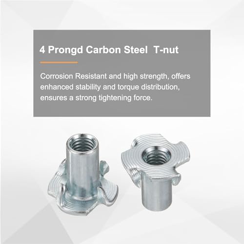 HARFINGTON M6x16mm T-Nuts 4 Pronged Tee Nut 0.69" x 0.63" Fully Thread Carbon Steel Inserts for Wood, Rock Climbing Holds, Cabinetry, Furniture 50pcs - size: M6x16mm
