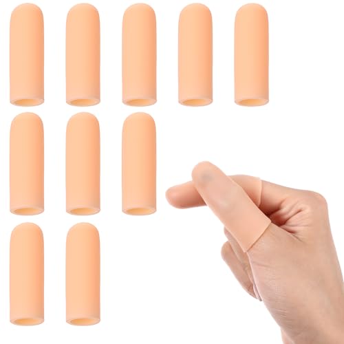 10 Pcs Silicone Finger Protectors, Gel Support Cots Sleeves Finger Covers Thumb Guard Fingers Bandages for Pain Relief, Cracking Fingers, Blisters, Thumb Guard and Fingertip Protection (Skin Color)