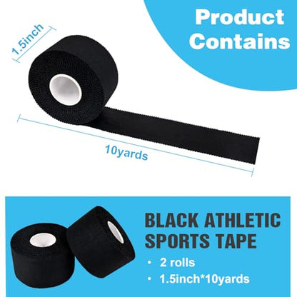 Athletic Tape Athletic & Medical Trainers & First Aid Tape for Injuries Wrist Ankle Finger Tape Easy to Tear & No Sticky Residue (White) (BK1.5in*10yd*2rolls) - size: BK1.5in*10yd*2rolls