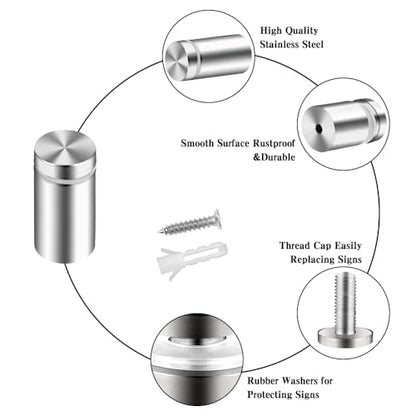 Standoff Screws & Mounts for Acrylic Signs - Metal Standoffs (0.5x1 in) - size: 0.5x1 in (12 Pcs)