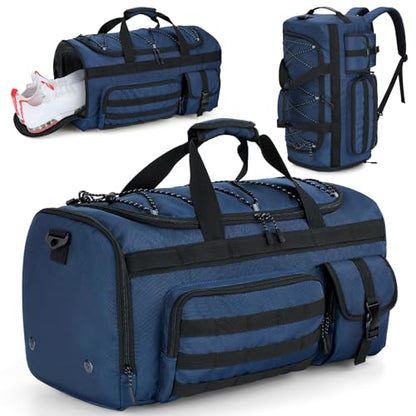 Gonex 45L Duffel Bag for Men, 3 in 1 Convertible Carry Gym Duffle with Shoe Compartment, Tactical Gear Loops, Water-Repellent Lining, Workout & Travel Bag (Dark Blue) | Shoe compartment, Tactical gear loops, Water-repellent lining, 5 zip pockets, Weekend