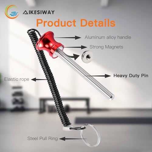 Universal Magnetic Weight Stack Pin with Pull Rope - Heavy Duty Gym Pin for Weight Stack Machines | Commercial & Home Gym Accessories | Replacement Weight Pins for Strength Training Equipment - color: Red