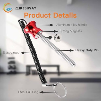 Universal Magnetic Weight Stack Pin with Pull Rope - Heavy Duty Gym Pin for Weight Stack Machines | Commercial & Home Gym Accessories | Replacement Weight Pins for Strength Training Equipment - color: Red