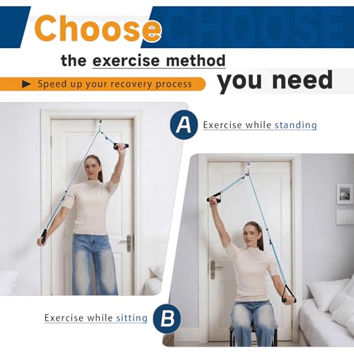 Shoulder Pulley for Physical Therapy, Rehab and Arm Exercise | Over-the-door pulley system for shoulder rehab, physical therapy, and arm exercise routines - color: Blue