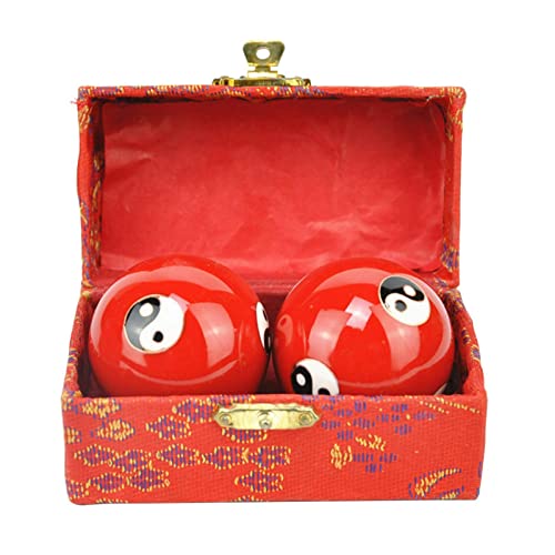2 Pcs Baoding Balls, Chinese Health Exercise Stress Balls, Meditation Massage Handball with Box, Hand Exercise Ball for Hand Remedy and Stress Relief(Color:Red Taichi) - color: Red Taichi