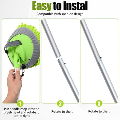 15° Curved Car Wash Brush with Long Handle 43" Extension Cleaning Mop Exterior Interior Carwash Duster 3-Section, 90° Pivoting Extralarge Microfiber Head for Scratch-Free Car, SUV & Truck - color: Green