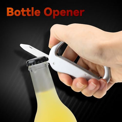 Multitool Carabiner with Pocket Knife, Bottle Opener,Nail file,Small Scissors,EDC Carabiners Keychain with Folding Knives,Auxiliary Tools for Camping,Hiking,Outdoor Activities(Silver) - color: Silver