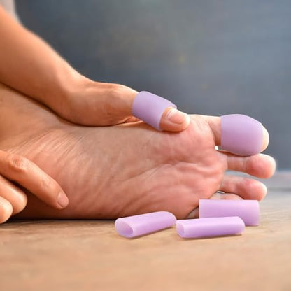 Pndeyo 6pcs Gel Finger Sleeves, Elastic Tube Silicone Finger Support Sleeve, Soft Hand Cushions Protector for Reliefing Hands Cracking Trigger Pain- Purple - color: Purple