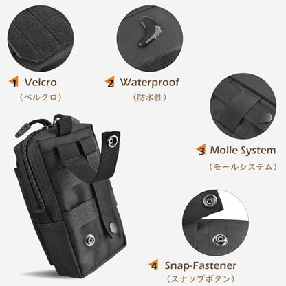 TRIWONDER Tactical Phone Pouch Molle, Smartphone Holster Bag EDC Utility Cellphone Lock Card Holder Organizer Fit for Waist Belt Case - color: 01 Black
