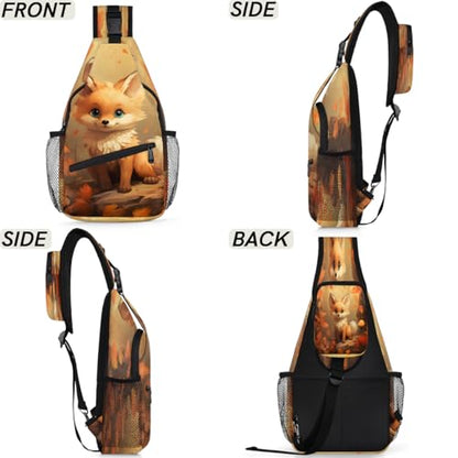 Fall Fox Maples Sling Bags for Women Men, Waterproof Crossbody Sling Backpack Travel Outdoor Sports Chest Bag - color: Red