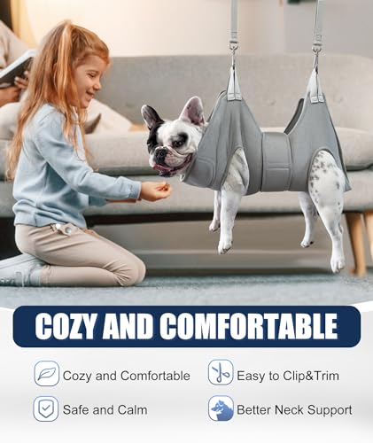 Kkiimatt Dog Grooming Hammock,XX-Large Hammock for Nail Trim, Hanging Harness for Nail Trimming,Dog Sling Restraint Holder for Pet Grooming Suspension Hanger with Thick Fabric Neck Support - size: XXL (120 LB Max) Silver Grey 16-27in