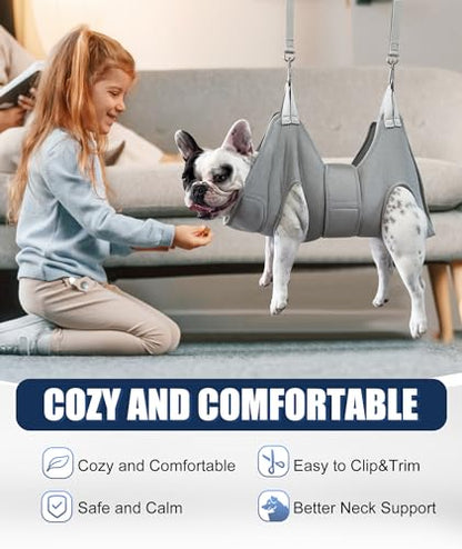 Kkiimatt Dog Grooming Hammock Hanging Harness for Nail Trimming,X-Large Dog Grooming Sling with Thick Neck Support,Gray Dog Hanger Holder Restraint for Pet Grooming - size: XL (80 LB Max) Silver Grey 13-22.5in