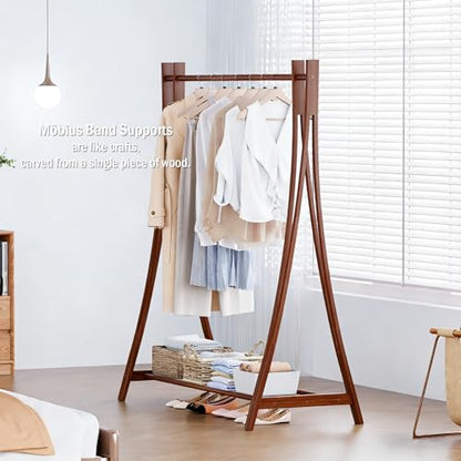 Wooden Retail Display Hanging Clothes Rack with Storage Shelf, 52" W x 57" H Freestanding Heavy Duty Clothing Drying Garment Rack for Hanging Clothes, Coat, Dress, Shirt, Hat - size: 52"W - Walnut