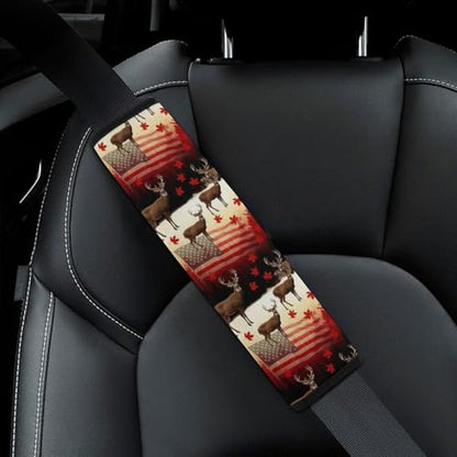 2PCS Red White Elk Deer USA American Flag Car Seat Belt Pad Breathable Shoulder Protector for Girls and Boys, Most Cars, Anti-Slip Pad - color: Pattern 757