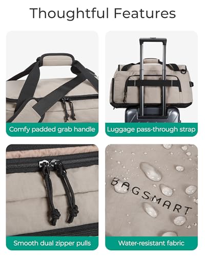 BAGSMART 4-IN-1 Gym Bag for Women Men, TSA Duffle Bag for Travel | With Shoe Compartment & Wet Pocket, 22L/30L/38L Tactical Backpack with 40oz Water Bottle Holder, Lightweight, Water-resistant - color: Camel