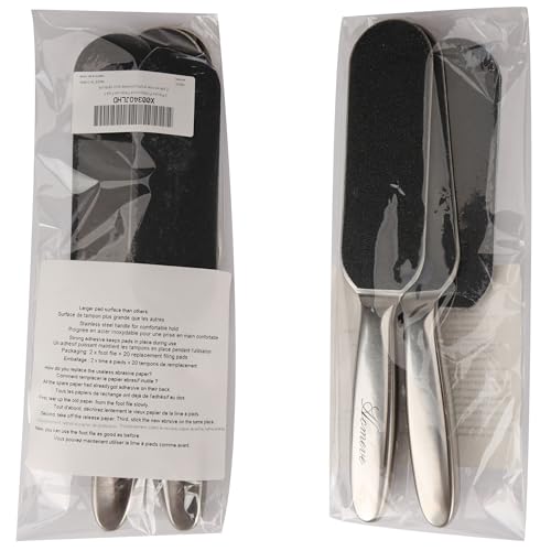 Homeve 2 Pieces Professional Pedicure Foot File - Reusable Stainless Steel Feet Rasp with 20 Replaceable Coarse-Fine Double Side Reusable Pads Cracked Skin Corns Callus Remover - size: 1 Count (Pack of 2)